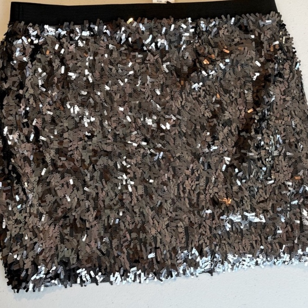 Express Fringe Sequin Stretch Skirt Rock Festival Club Bloggers S/M 6/8 Zara